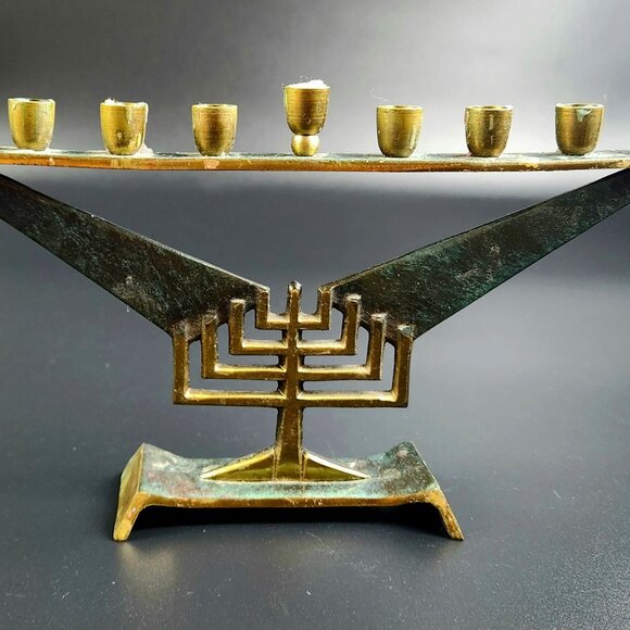 Other - Vintage Jewish Brass Menorah - Made in Israel - Judaica Symbol - 5" Tall